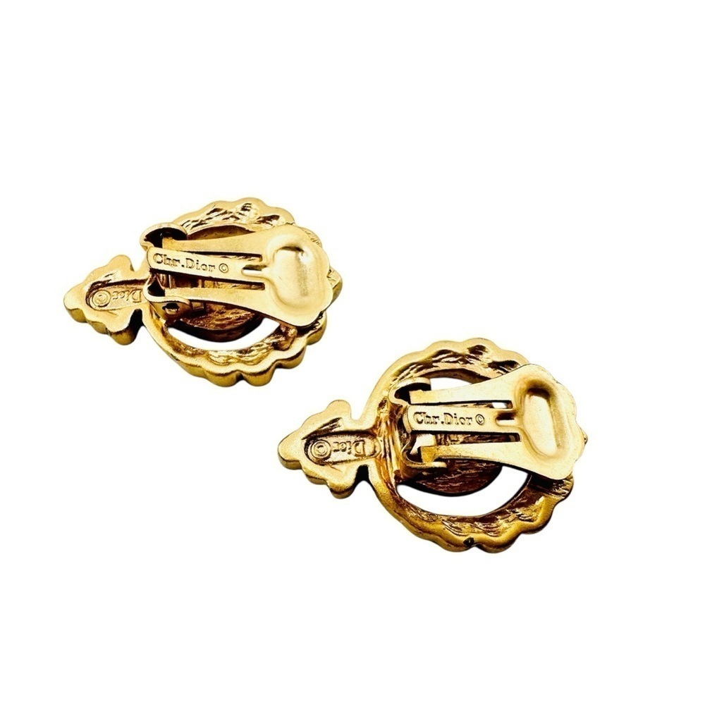 VTG Christian Dior Gold Tone Baroque Double Circles Filigree Clip Earrings - Picture 13 of 14